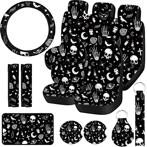15 Pieces Moon and Stars Car Seat Cover Full Set for Women Men Upgrade Thick Car Front Seat Covers Universal Steering Wheel Cover Separate Headrest Cover Seat Belt Pads(Skeleton Cat Pattern) 15 Pieces Moon and Stars Car Seat Cover Full Set for Women Men Upgrade Thick Car Front Seat Covers Universal Steering Wheel Cover Separate Headrest Cover Seat Belt Pads(Skeleton Cat Pattern)