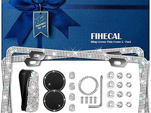 FIHECAL Bling License Plate Frame Covers for Women 2 Pack