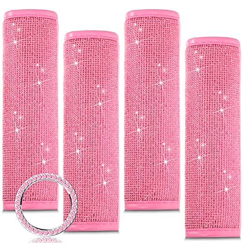 Frienda 4 Pieces Bling Bling Rhinestone Leather Car Seat Belt Shoulder Pads Crystal Diamonds Soft Velvet Handcraft Seatbelt Covers with Start Button Ring Sticker Car Accessories for Women (Pink) Frienda 4 Pieces Bling Bling Rhinestone Leather Car Seat Belt Shoulder Pads Crystal Diamonds Soft Velvet Handcraft Seatbelt Covers with Start Button Ring Sticker Car Accessories for Women (Pink)