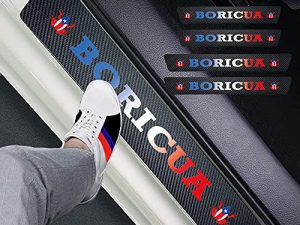 Hangoo 4pcs Puerto Rico Coqui Carbon Fiber Car Door Front/Rear Sill Plate Protectors