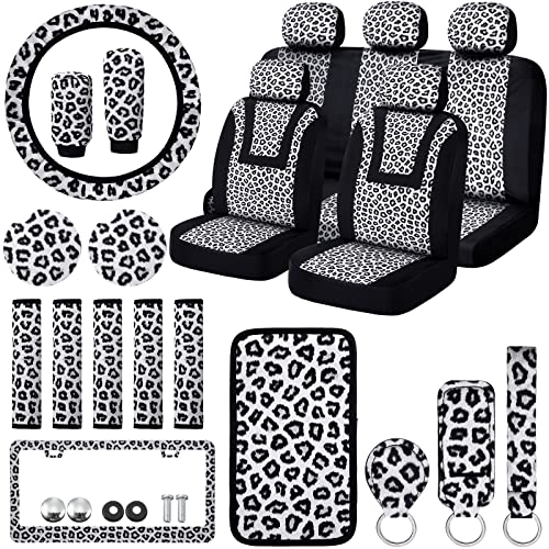 Frienda 24 Pcs Leopard Car Seat Cover Full Set Leopard Car Accessories Steering Wheel Cover Metal License Plate Cover Headrest Seat Belt Cover Armrest Pad Handbrake Gear Cover Keyring (White Black) Frienda 24 Pcs Leopard Car Seat Cover Full Set Leopard Car Accessories Steering Wheel Cover Metal License Plate Cover Headrest Seat Belt Cover Armrest Pad Handbrake Gear Cover Keyring (White Black)