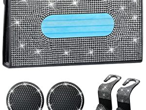 Broxner Rhinestones Car Accessories Bling Car Tissue Holder Bling Car Back Seat Headrest Hooks Auto Hanging Storage Hooks Bling Cup Holder Silver …