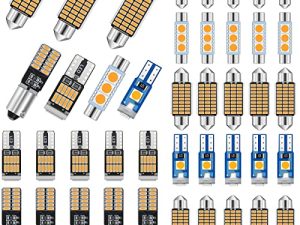 Tallew 42 Pieces Interior Car Lights LED Dome Light 28 mm 31 mm 36 mm 41 mm BA9S T5 T10 LED Bulb Kit LED Dome Light for Car Interiors Map Dome Trunk Cargo Door Courtesy License Plate Light (Yellow)