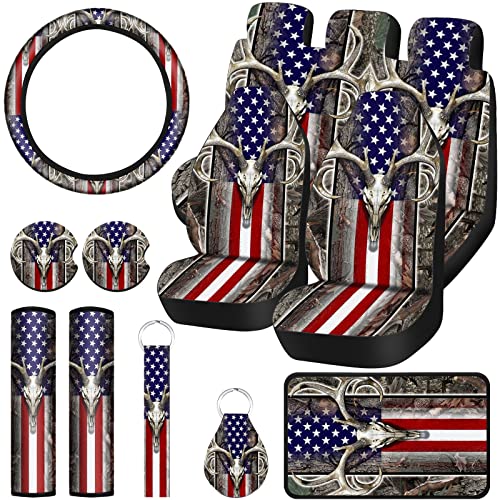 15 Pieces American Flag Wood Deer Skull Camo Car Accessories Set Car Steering Wheel Cover Thickened Car Seat Covers Keyring Car Cup Holders Seat Belt Pad Independence Day Car Decoration (Deer Style) 15 Pieces American Flag Wood Deer Skull Camo Car Accessories Set Car Steering Wheel Cover Thickened Car Seat Covers Keyring Car Cup Holders Seat Belt Pad Independence Day Car Decoration (Deer Style)