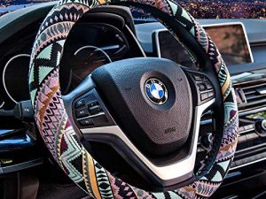 Valleycomfy Cloth Steering Wheel Covers for Women Bohemian Universal 15 inch Baja Blanket Enthic Maya