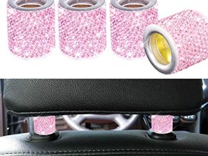 FEENM Car Headrest Head Rest Collars Rings Decor Bling Bling Crystal Diamond Ice for Car SUV Truck Interior Decoration Blings 4 Pack Pink