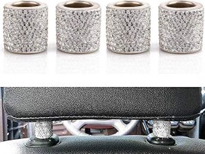 LEIWOOR 4 Pack Car Headrest Collars，Car Head Rest Collars Rings Decor Bling Bling Crystal Diamond Ice for Car SUV Truck Interior Decoration (White)