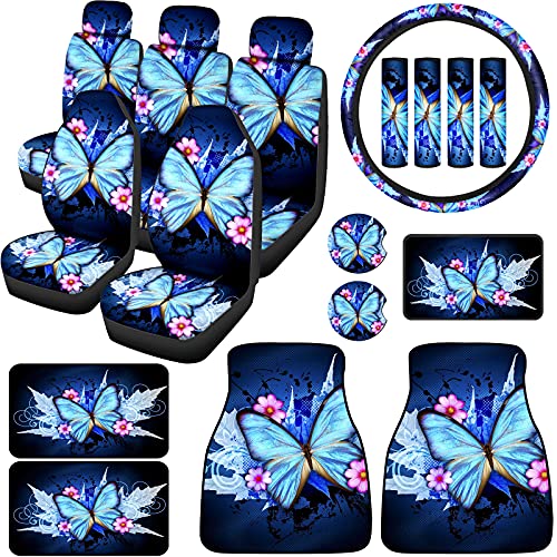 38 Pcs Butterfly Car Seat Covers Full Set for Women Butterfly Universal Car Accessories Rubber Steering Wheel Cover Gear Shift Front Rear Foot Mats Armrest Shoulder Pads for Cars SUV(Blue) 38 Pcs Butterfly Car Seat Covers Full Set for Women Butterfly Universal Car Accessories Rubber Steering Wheel Cover Gear Shift Front Rear Foot Mats Armrest Shoulder Pads for Cars SUV(Blue)