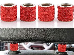 LEIWOOR 4 Pack Car Headrest Collars，Car Head Rest Collars Rings Decor Bling Bling Crystal Diamond Ice for Car SUV Truck Interior Decoration (Red)