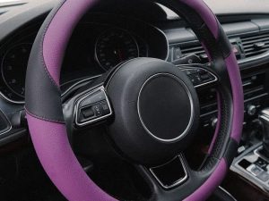 Xizopucy Purple Steering Wheel Covers Black Universal Microfiber Leather