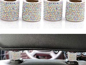 LEIWOOR 4 Pack Car Headrest Collars，Car Head Rest Collars Rings Decor Bling Bling Crystal Diamond Ice for Car SUV Truck Interior Decoration (Multicolor)