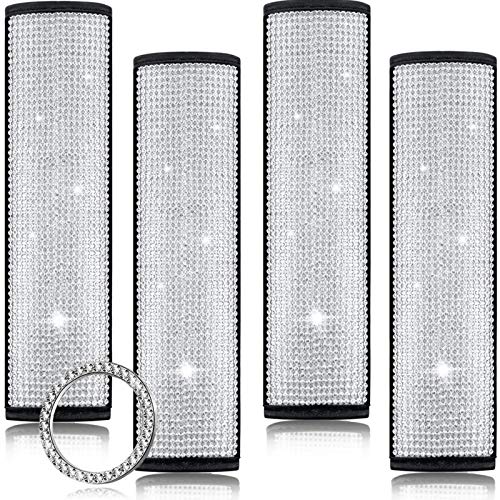 Frienda 4 Pieces Bling Bling Rhinestone Leather Car Seat Belt Shoulder Pads Crystal Diamonds Soft Velvet Handcraft Seatbelt Covers with Start Button Ring Sticker Car Accessories for Women (White) Frienda 4 Pieces Bling Bling Rhinestone Leather Car Seat Belt Shoulder Pads Crystal Diamonds Soft Velvet Handcraft Seatbelt Covers with Start Button Ring Sticker Car Accessories for Women (White)